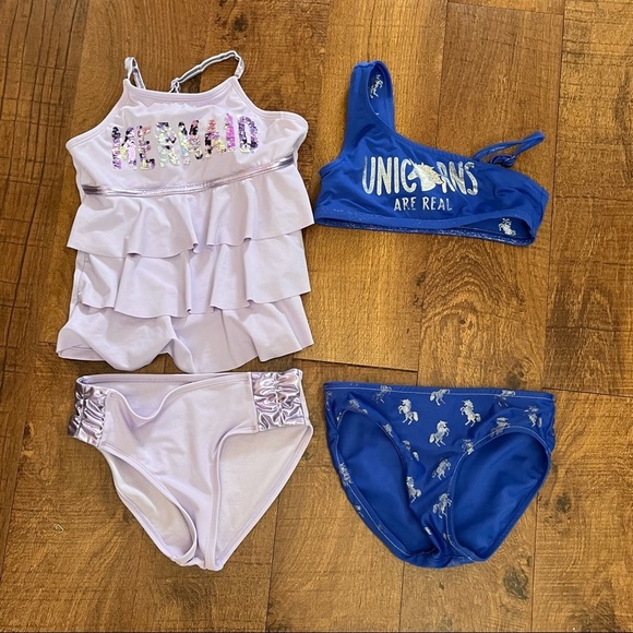 Justice girl swim bikini Tankini bathing suits unicorn mermaid flip sequins - Picture 1 of 11
